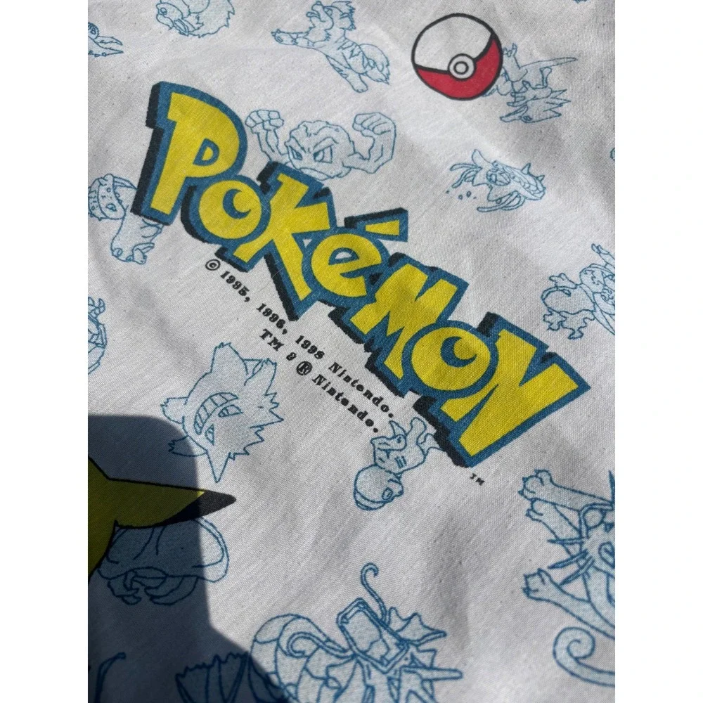 Vintage 1998 Pokemon Flat Sheet Pikachu Gengar Eevee AOP Retro 90s Bedding White